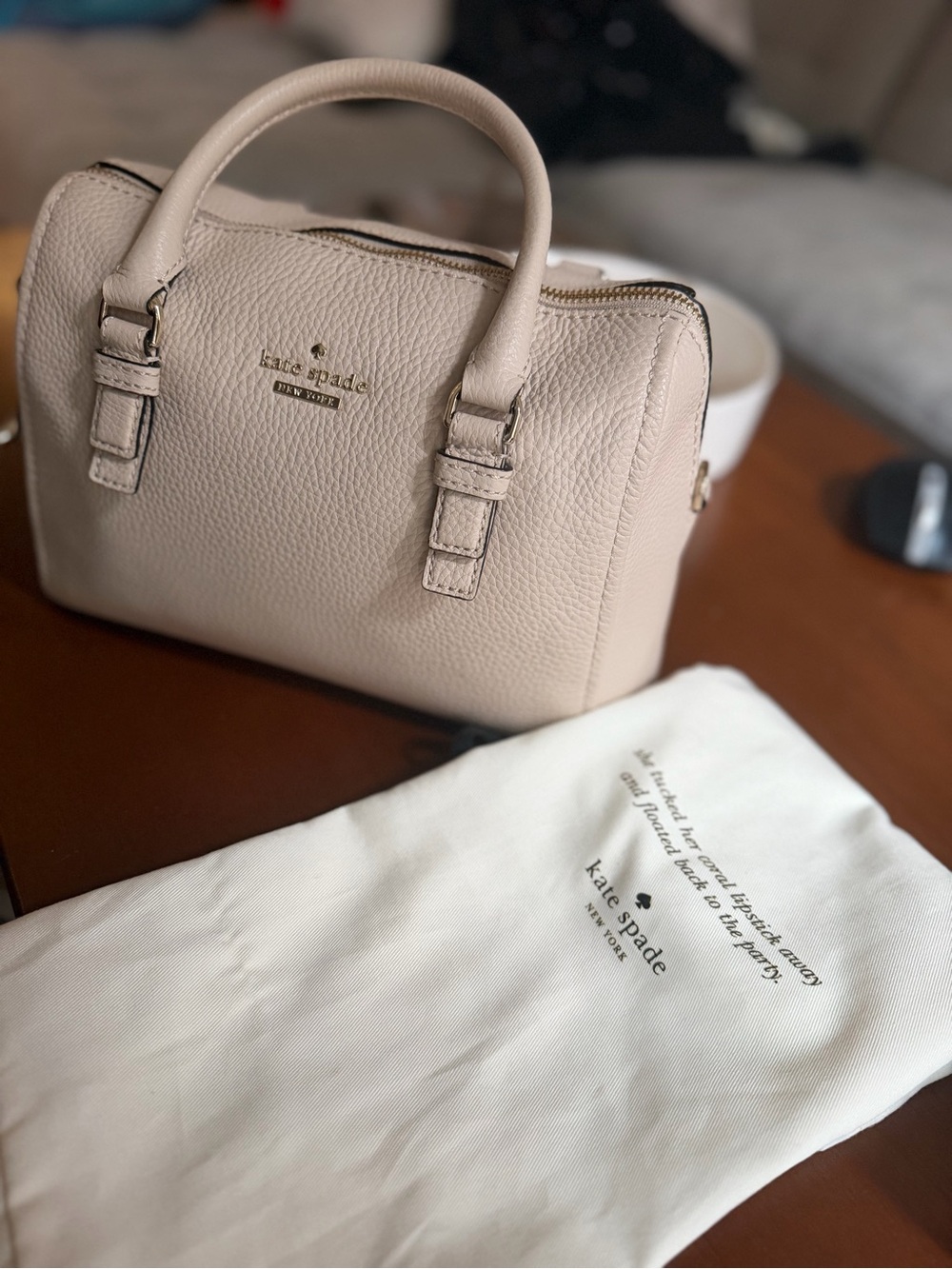 kate spade Pebbled Leather Satchel in Light Beige